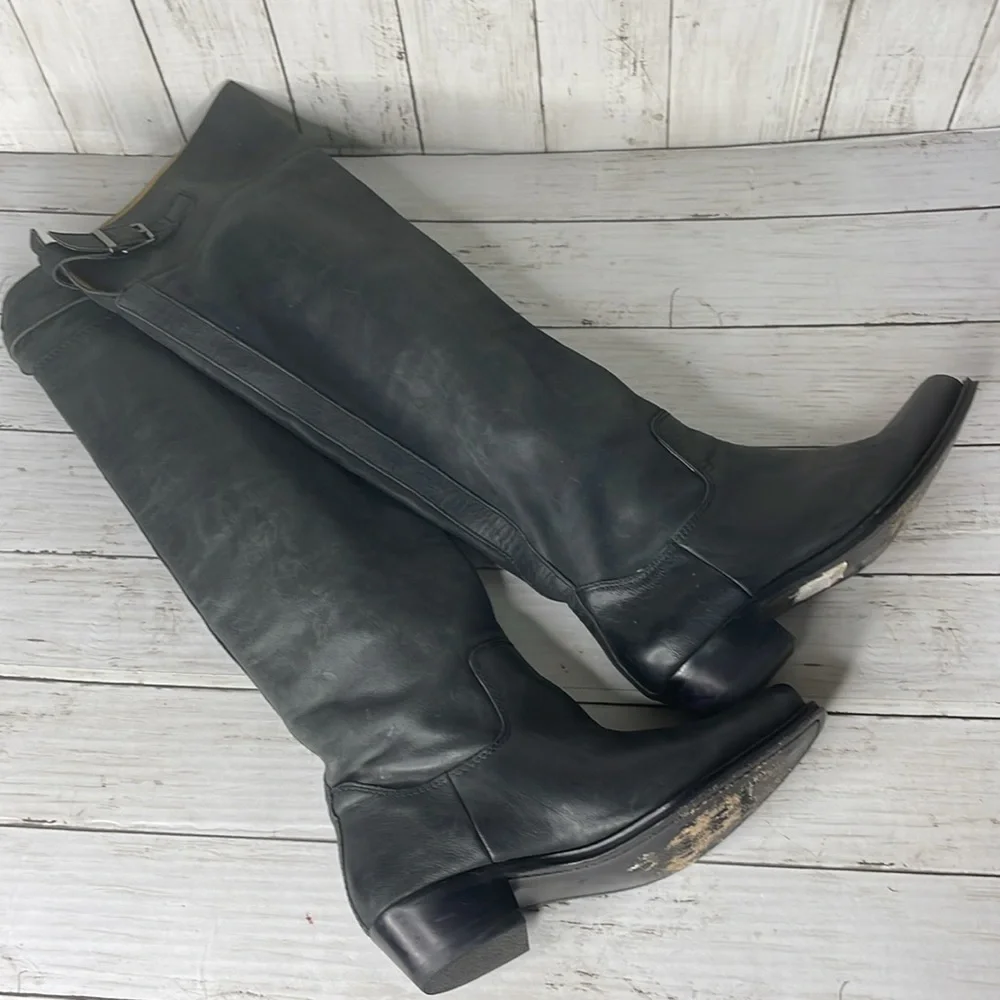 Juicy Couture Black Leather Square Toe Over The Knee Boots